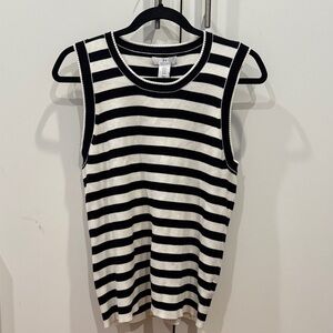 H by Halston Black and White Striped Tank Top